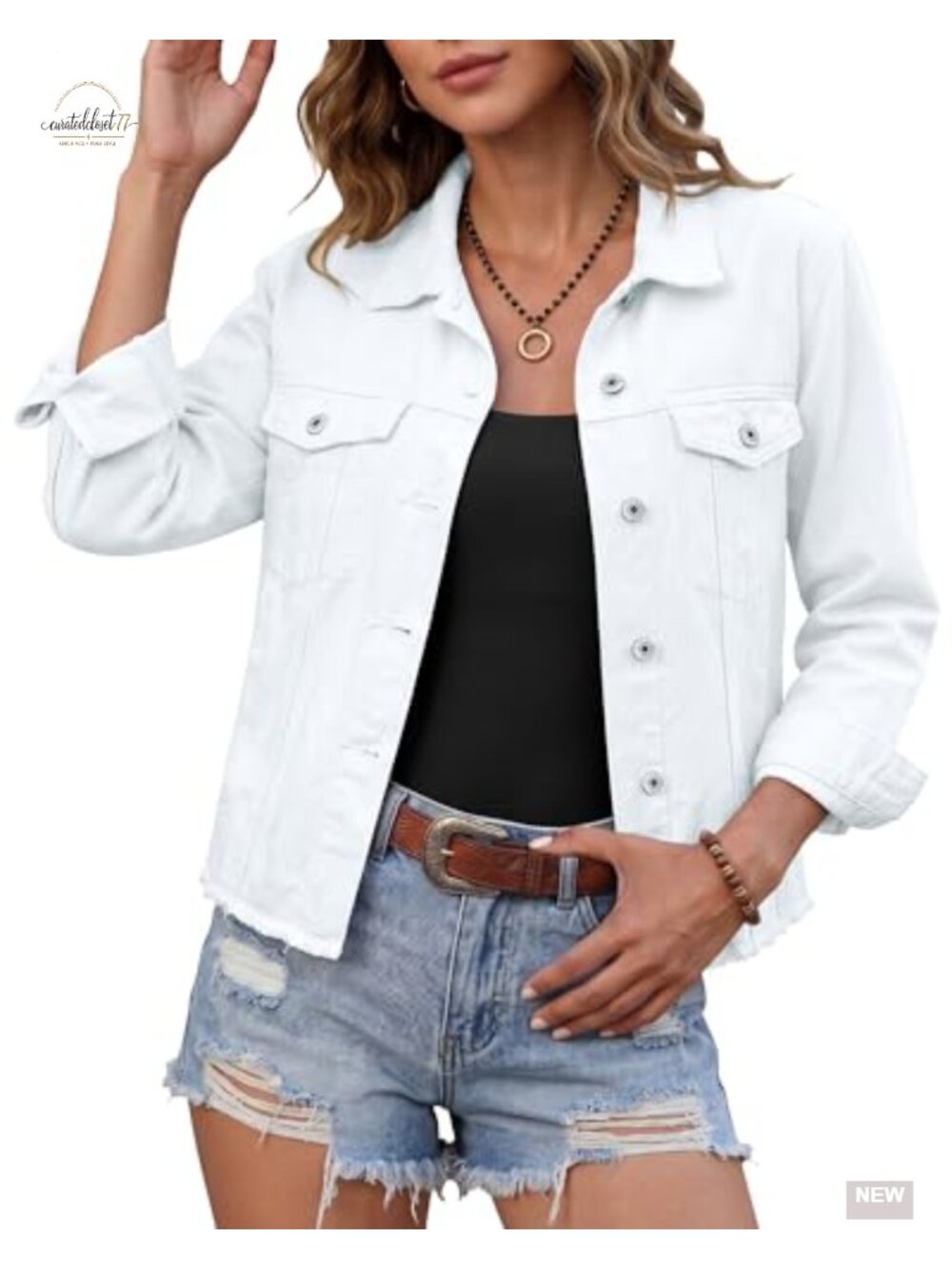 Distressed Denim Jacket Women Button Up Vintage Western Trucker Frayed Hem
